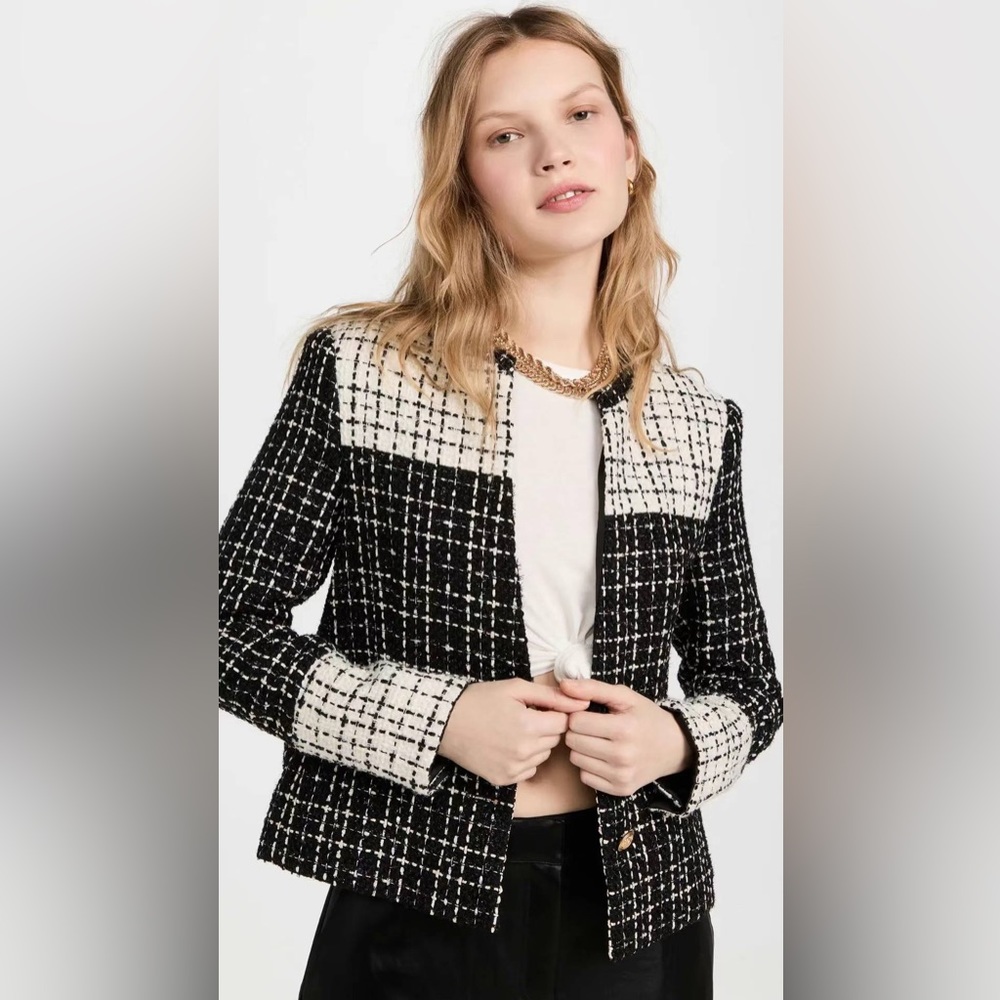 NWT $595 Alice + Olivia Jaydn Panelled Tweed Jacket Coat